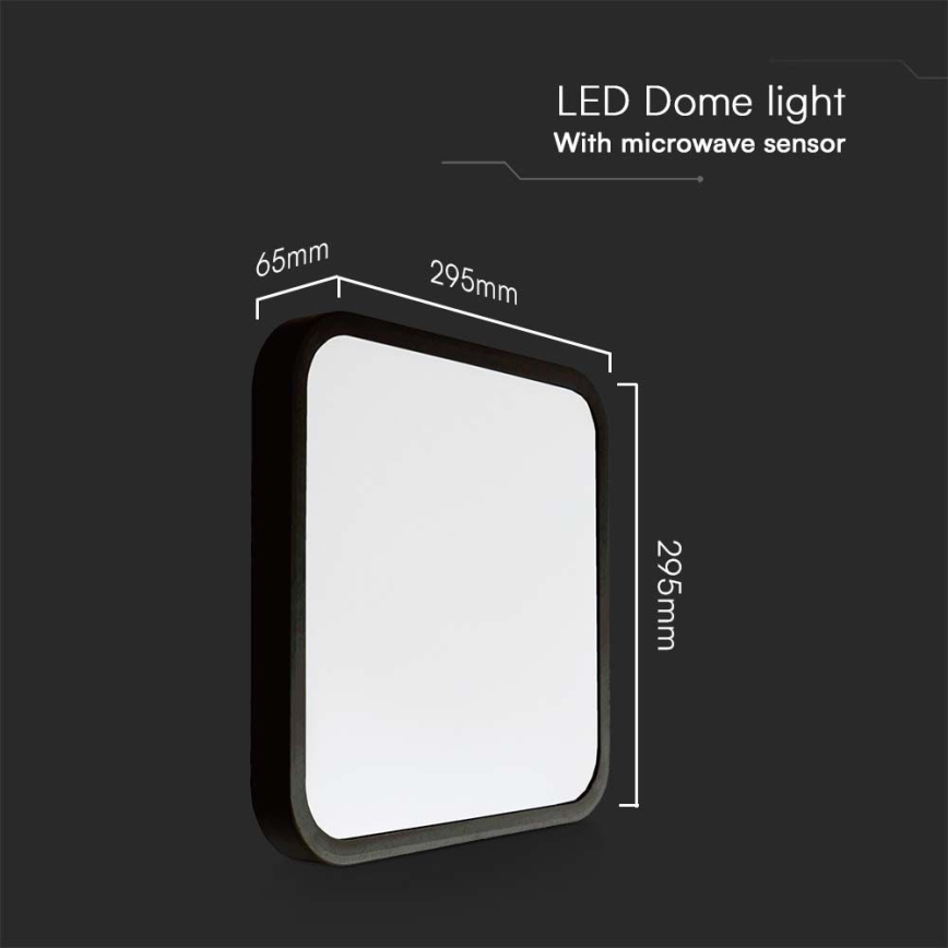 Светодиодный потолочный светильник для ванной комнаты с датчиком LED/18W/230V 4000K IP44 29,5x29,5 см черный + дистанционное управление