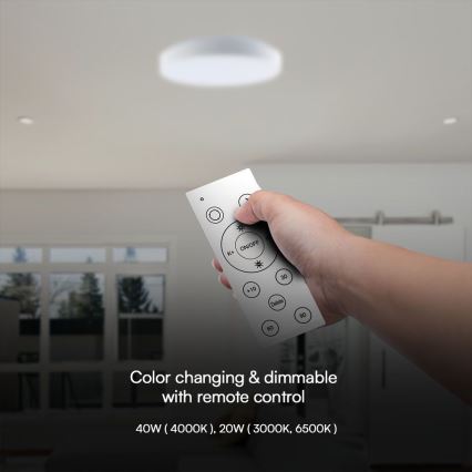 Светодиодный потолочный светильник с регулированием яркости LED/40W/230V 3000-6500K 39,5 см белый + дистанционное управление