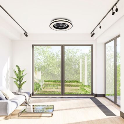 Светодиодный потолочный светильник с вентилятором и регулированием яркости LED/48W/230V 3000-6500K черный + дистанционное управление