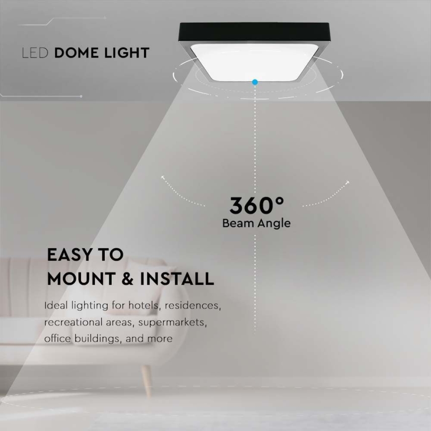 Светодиодный потолочный светильник для ванной комнаты LED/30W/230V 6500K IP44 42x42 см черный