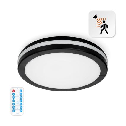 Светодиодный потолочный светильник для ванной комнаты с датчиком LED/18W/230V 3000/4000/6500K IP65 диаметр 30 см черный + дистанционное управление
