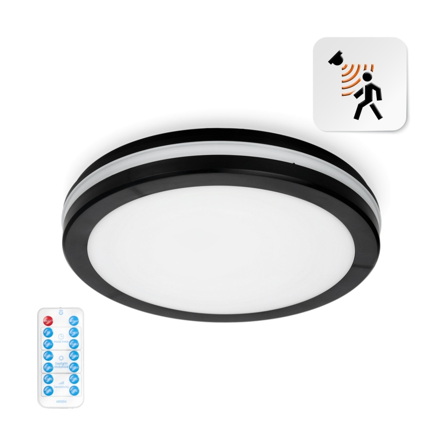Светодиодный потолочный светильник для ванной комнаты с датчиком LED/18W/230V 3000/4000/6500K IP65 диаметр 30 см черный + дистанционное управление