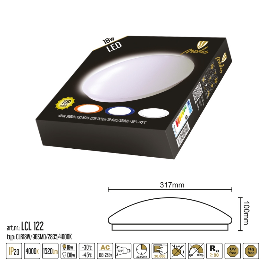 Светодиодный потолочный светильник LED/18W/230V