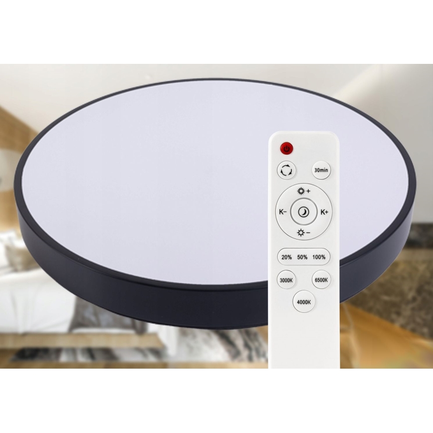 Светодиодный потолочный светильник с регулированием яркости LED/30W/230V 3000-6500K диаметр 30 см черный + дистанционное управление