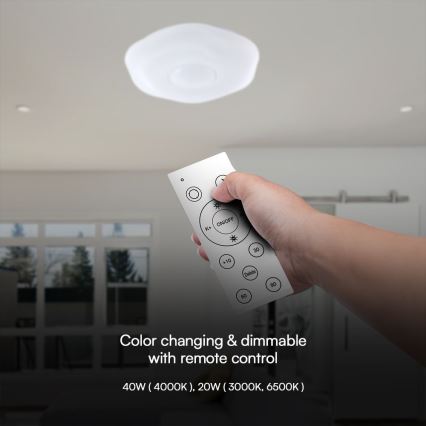 Светодиодный потолочный светильник с регулированием яркости LED/40W/230V 3000-6500K 40 см белый + дистанционное управление