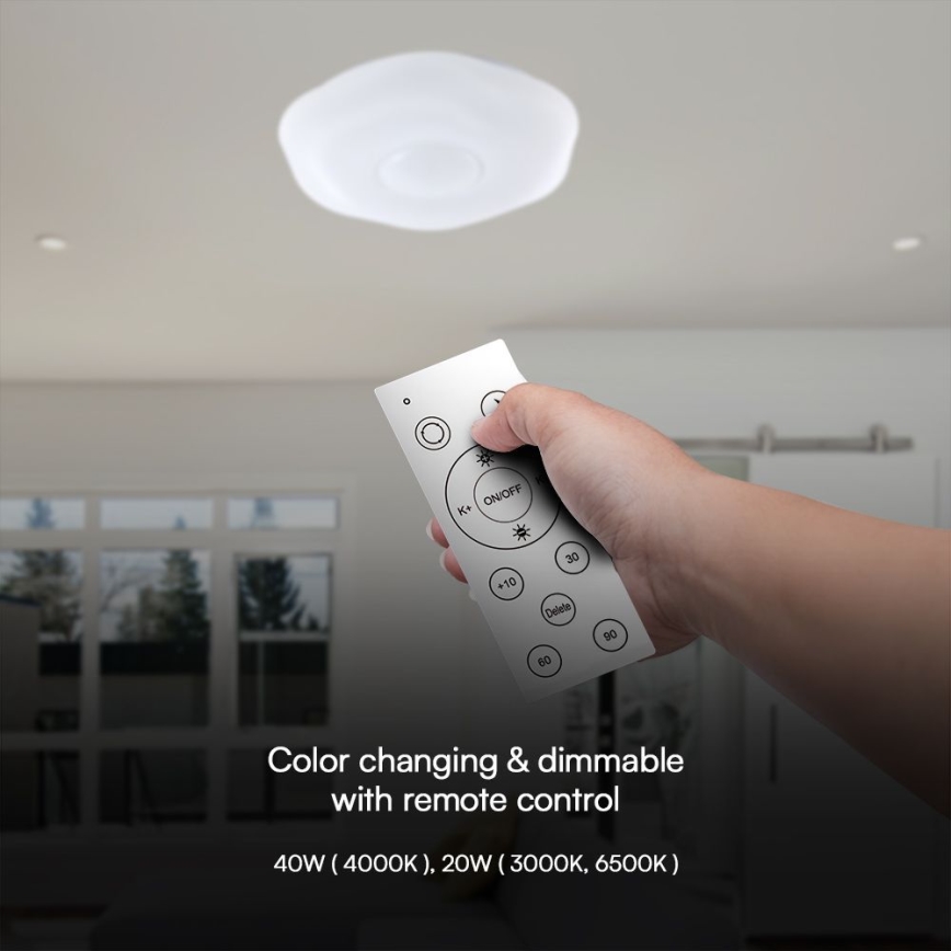 Светодиодный потолочный светильник с регулированием яркости LED/40W/230V 3000-6500K 40 см белый + дистанционное управление