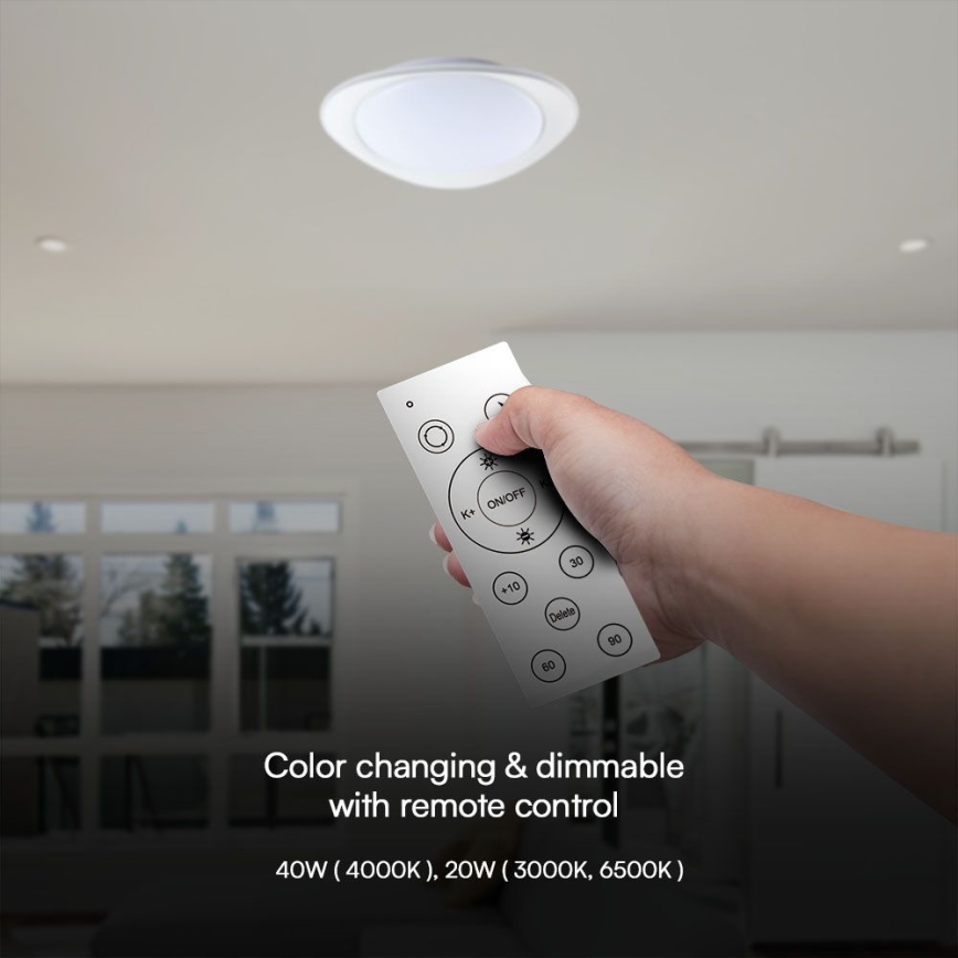 Светодиодный потолочный светильник с регулированием яркости LED/40W/230V 3000-6500K 45 см белый + дистанционное управление