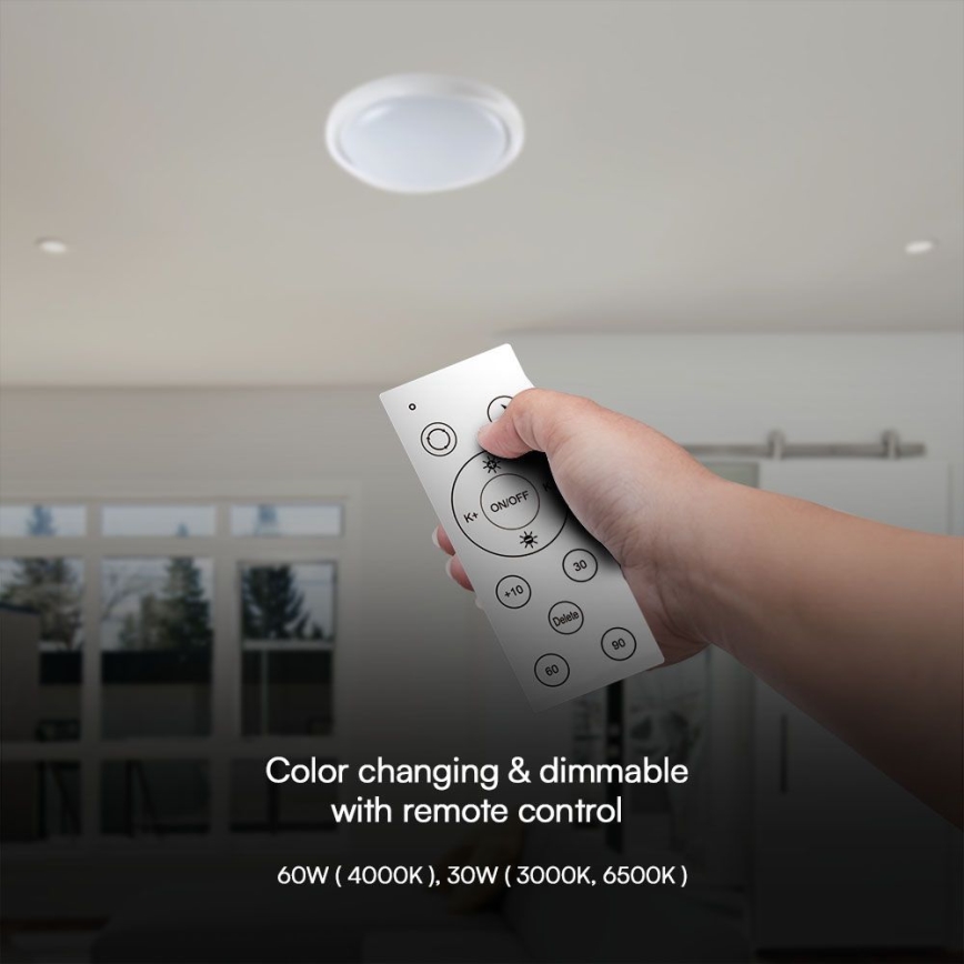 Светодиодный потолочный светильник с регулированием яркости LED/60W/230V 3000-6500K 49,2 см белый + дистанционное управление