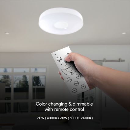 Светодиодный потолочный светильник с регулированием яркости LED/60W/230V 3000-6500K 49,5 см белый + дистанционное управление
