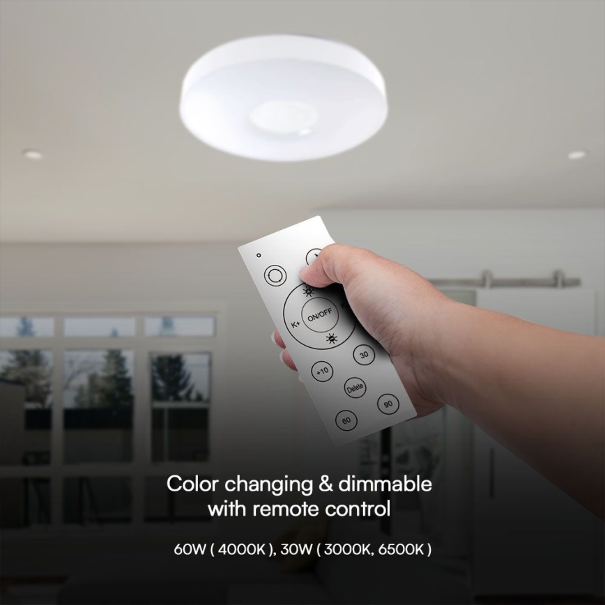 Светодиодный потолочный светильник с регулированием яркости LED/60W/230V 3000-6500K 49,5 см белый + дистанционное управление