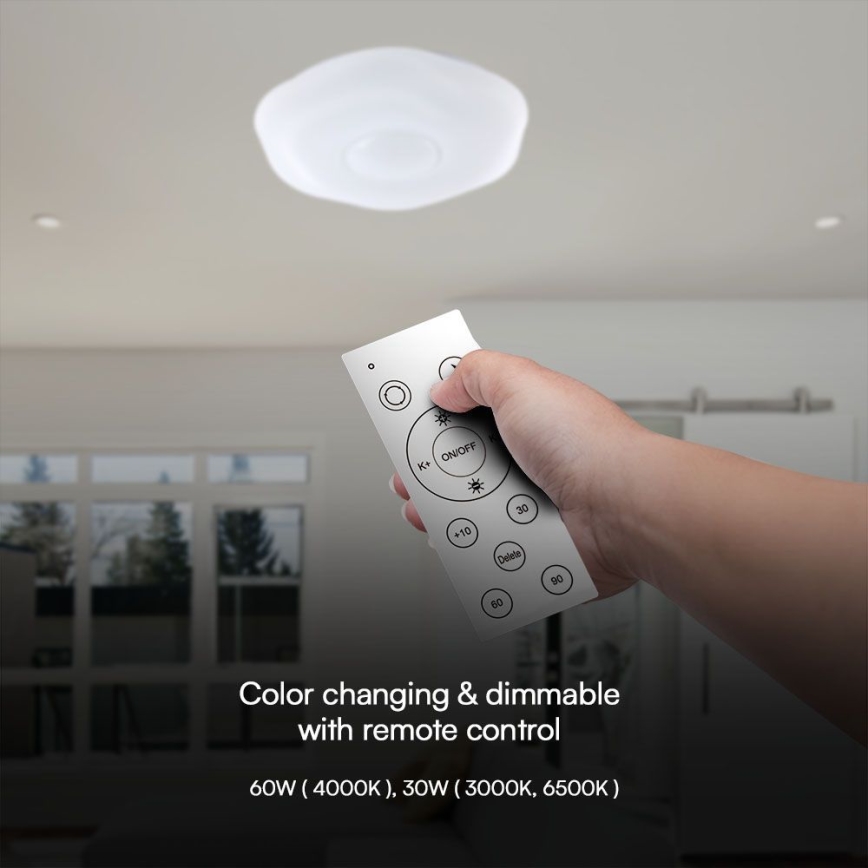 Светодиодный потолочный светильник с регулированием яркости LED/60W/230V 3000-6500K 50 см белый + дистанционное управление