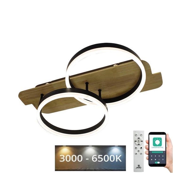 Светодиодный потолочный светильник с регулированием яркости LED/70W/230V 3000-6500K дуб + дистанционное управление