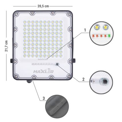 Светодиодный прожектор на солнечной батарее с регулированием яркости LED/100W/3,2V 4500K IP65 черный + дистанционное управление