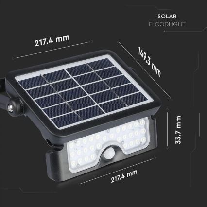 Светодиодный прожектор на солнечной батарее с датчиком LED/5W/3,7V IP65 4000K