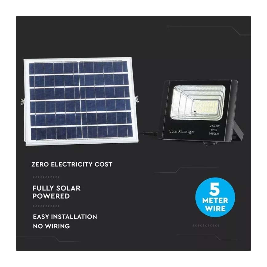 Светодиодный прожектор на солнечной батарее с регулированием яркости LED/16W/3,2V 4000K IP65 10000 mAh + дистанционное управление