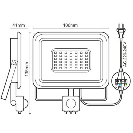 Светодиодный прожектор с датчиком LED/10W/230V 4000K IP44