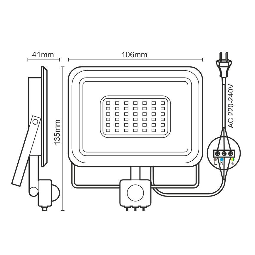 Светодиодный прожектор с датчиком LED/10W/230V 4000K IP44