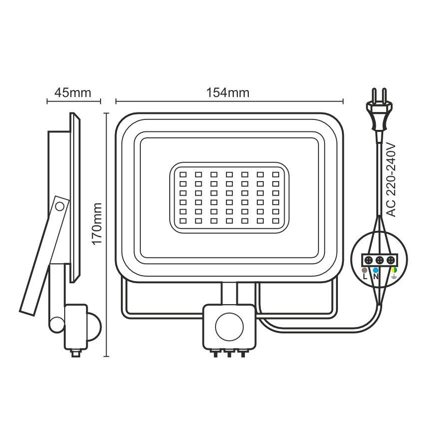 Светодиодный прожектор с датчиком LED/30W/230V 4000K IP44
