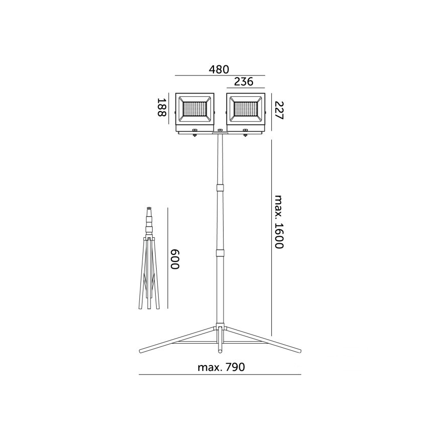 Светодиодный прожектор со стойкой TIGRA 2xLED/100W/230V 4000K IP54 черный/желтый