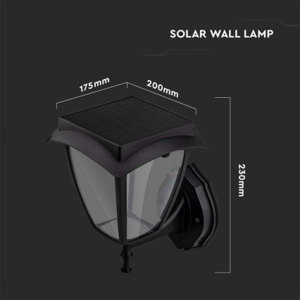 Светодиодный солнечный настенный светильник LED/2 Вт/3,7 В 3000/6000K IP65 2200 мА·ч чёрный