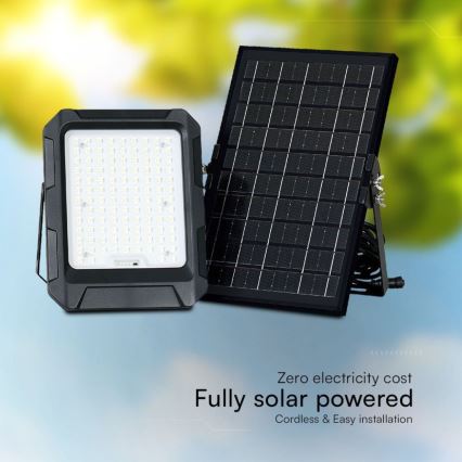 Светодиодный солнечный прожектор LED/10W/3,7V IP65 4000K 8000 мАч черный + пульт дистанционного управления