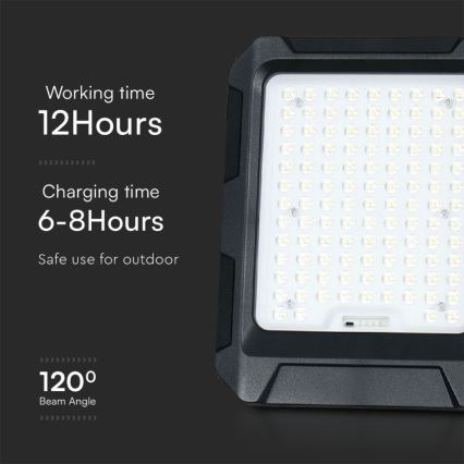 Светодиодный солнечный прожектор LED/10W/3,7V IP65 4000K 8000 мАч черный + пульт дистанционного управления