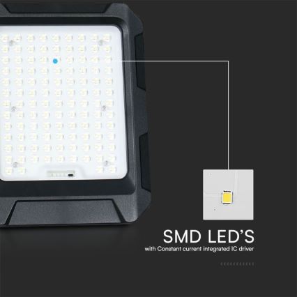 Светодиодный солнечный прожектор LED/15W/3,7V IP65 4000K 12000 мАч черный + пульт дистанционного управления