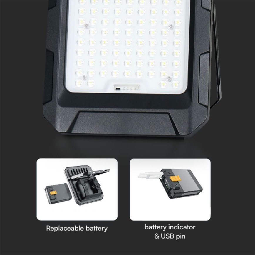 Светодиодный солнечный прожектор LED/15W/3,7V IP65 4000K 12000 мАч черный + пульт дистанционного управления
