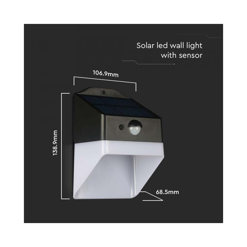 Светодиодный солнечный настенный светильник с датчиком LED/2W/3,7V 4000K IP65 1200 мАч