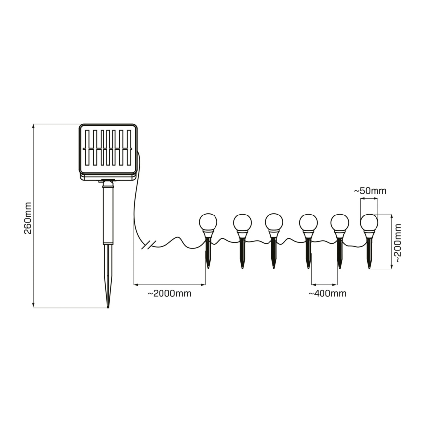 Светодиодный светильник на солнечной батарее KULKI 6xLED/1,2V 600 mAh 4,3 м IP44 черный/белый