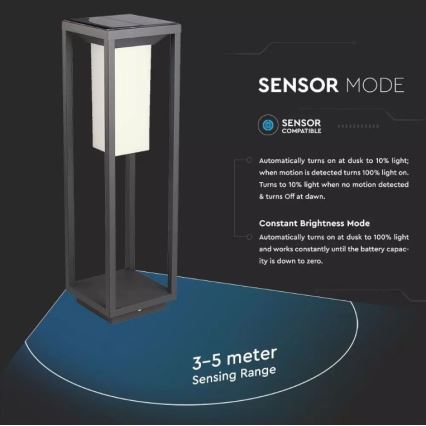 Светодиодный светильник на солнечной батарее с датчиком SAMSUNG CHIP LED/2W/3,7V IP65 2600 mAh