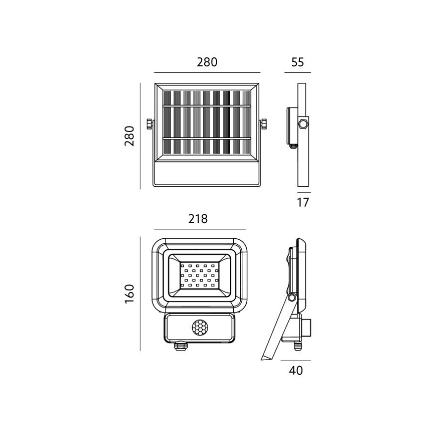 Светодиодный светильник на солнечной батарее с датчиком LED/30W/3,7V 6500K IP65 6600 mAh