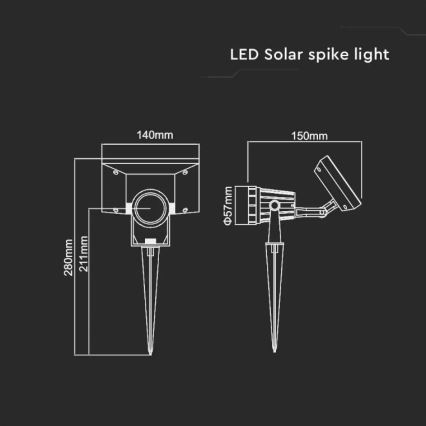 Светодиодный светильник на солнечной батарее SPIKE LED/2W/5,5V IP65 6400K