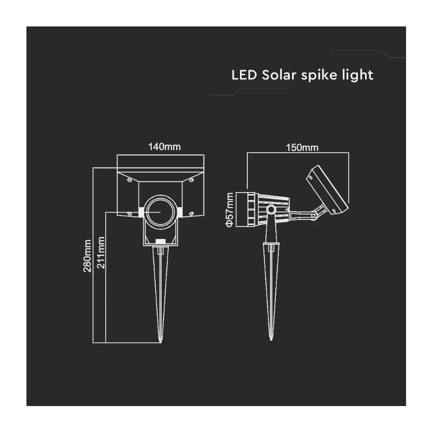 Светодиодный светильник на солнечной батарее SPIKE LED/2W/5,5V IP65 6400K