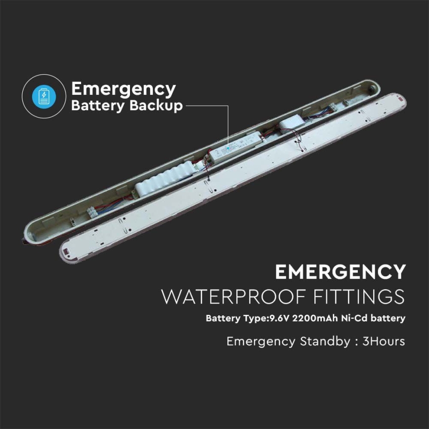 Светодиодный технический люминесцентный светильник с аварийным модулем EMERGENCY LED/36W/230V 6500K 120 см IP65