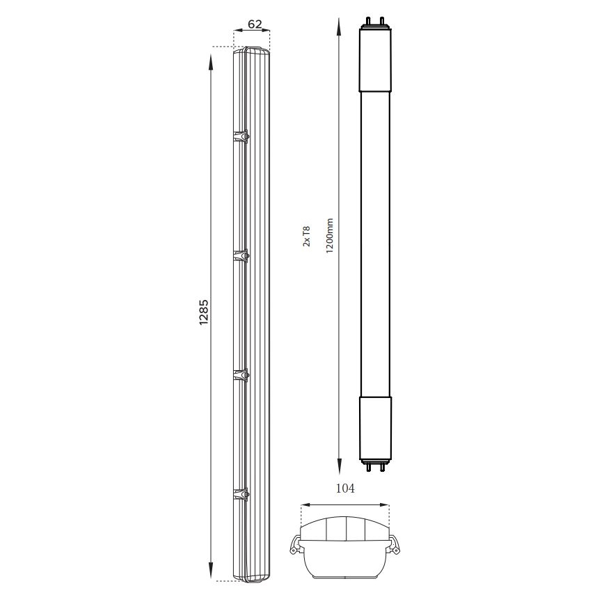 Светодиодный технический люминесцентный светильник T8 2xG13/18W/230V 4000K IP65 128,5 см