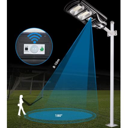 Светодиодный уличный фонарь на солнечной батарее с регулированием яркости и датчиком LED/120W/6V 11000 mAh 6500K IP65 черный + дистанционное управление