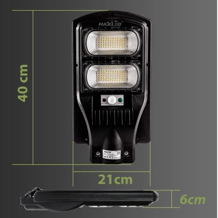 Светодиодный уличный фонарь на солнечной батарее с регулированием яркости и датчиком LED/120W/6V 11000 mAh 6500K IP65 черный + дистанционное управление