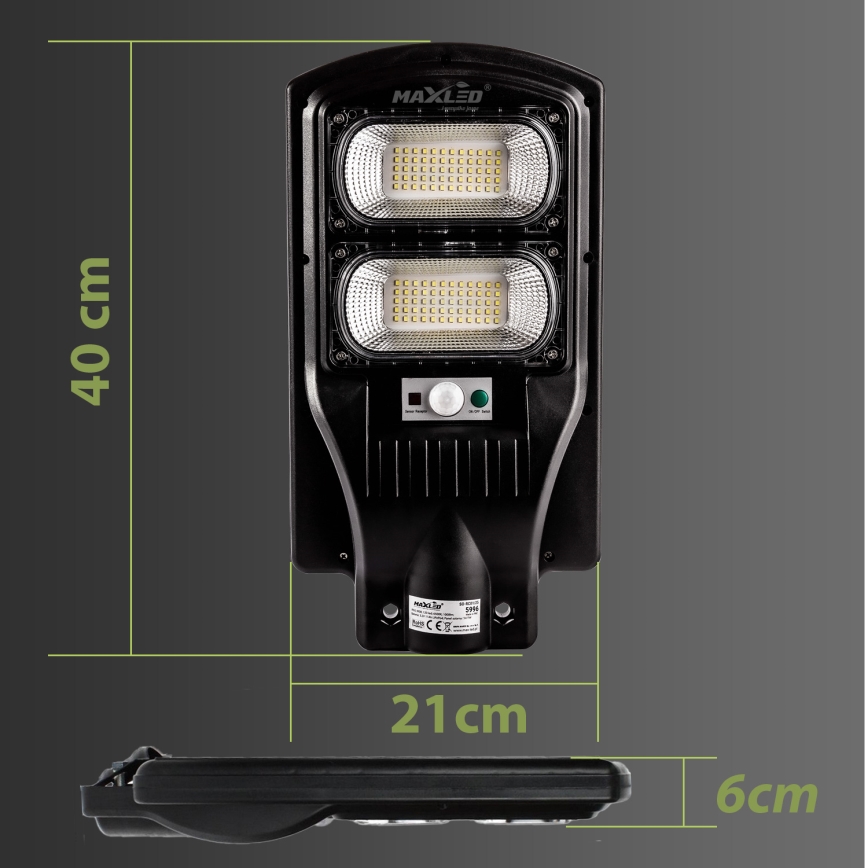 Светодиодный уличный фонарь на солнечной батарее с регулированием яркости и датчиком LED/120W/6V 11000 mAh 6500K IP65 черный + дистанционное управление