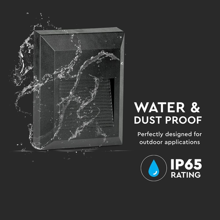 Светодиодный уличный лестничный светильник LED/2W/230V IP65 3000K черный