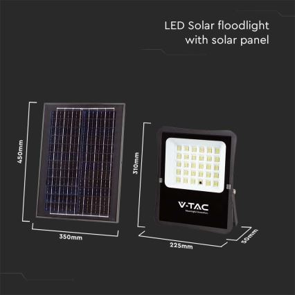 Светодиодный уличный солнечный прожектор LED/20W/3,2V 6400K IP65 15000 мАч + пульт дистанционного управления