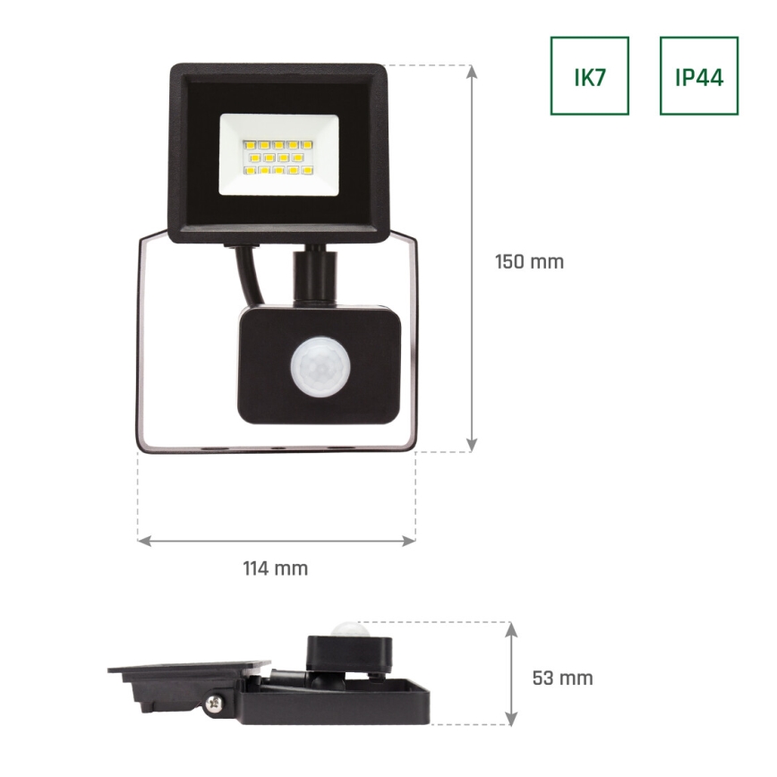 Светодиодный уличный прожектор с датчиком NOCTIS LUX 3 LED/10W/230V 4000K IP44 черный