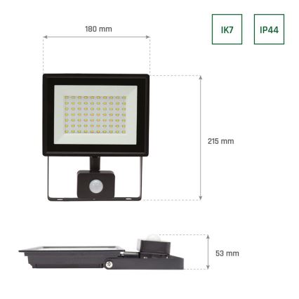 Светодиодный уличный прожектор с датчиком NOCTIS LUX 3 LED/50W/230V 4000K IP44 черный
