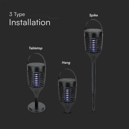 Светодиодный уничтожитель насекомых на солнечной батарее 3в1 LED/1,3W/3,7V IP24 20 мм 2200 mAh