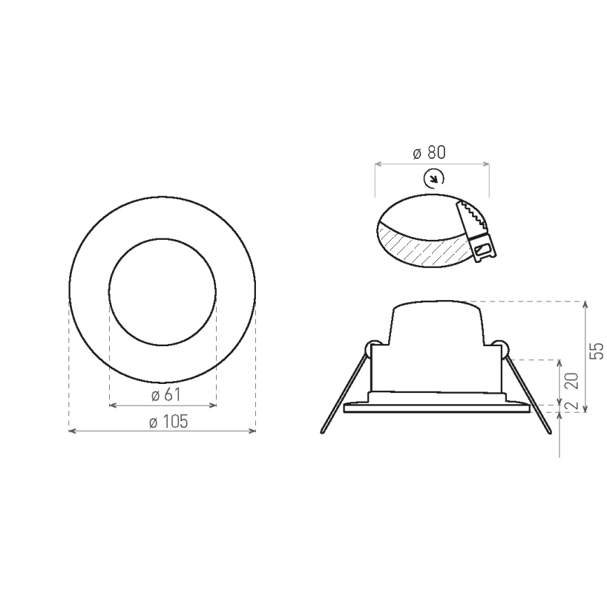 Светодиодный встроенный светильник для ванной комнаты BONO LED/8W/230V 3000K IP65 черный