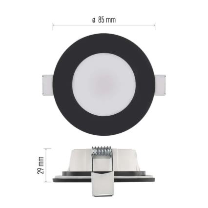 Светодиодный встроенный светильник для ванной комнаты LORI LED/4,5W/230V IP65 2700/4000K диаметр 8,5 см черный