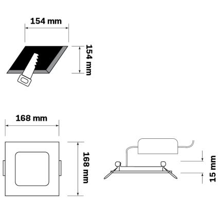 Светодиодный встроенный светильник RIGEL LED/10W/230V 4000K 16,8x16,8 см черный
