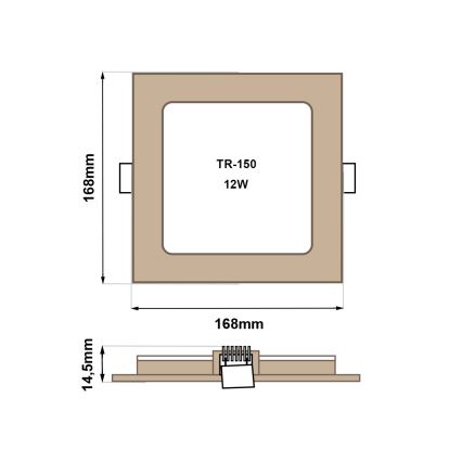Светодиодный встроенный светильник SQUARE LED/12W/230V 4200K 16,8x16,8 см коричневый