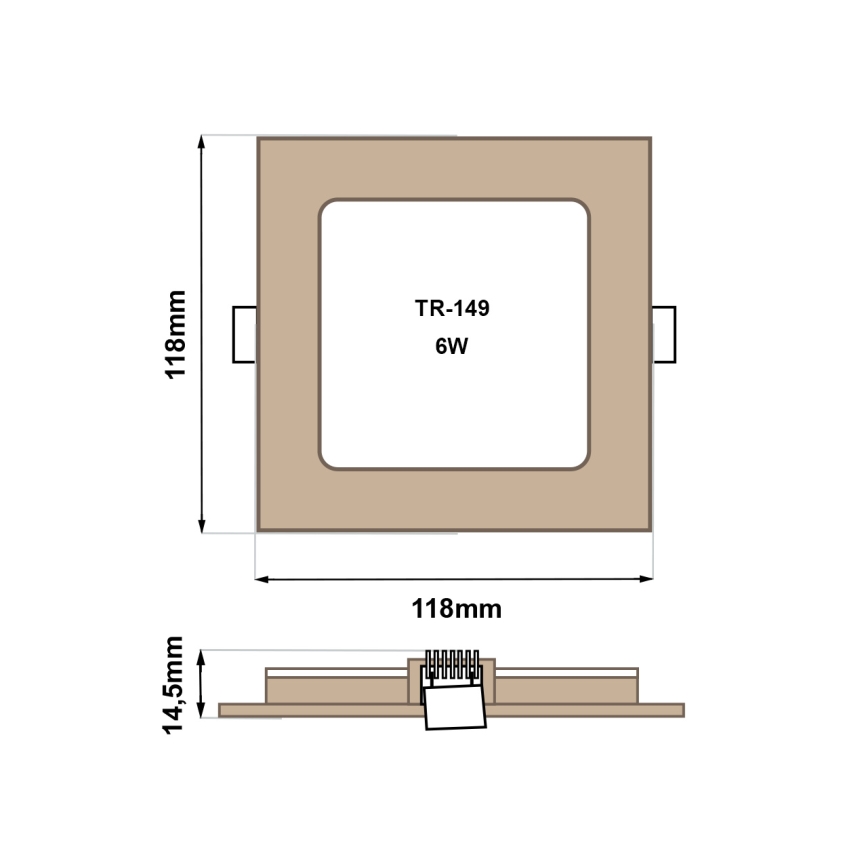 Светодиодный встроенный светильник SQUARE LED/6W/230V 4200K 11,8x11,8 см коричневый