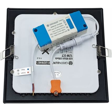 Светодиодный встроенный светильник VEGA LED/12W/230V 2900/3900/5800K 17,5x17,5 см черный